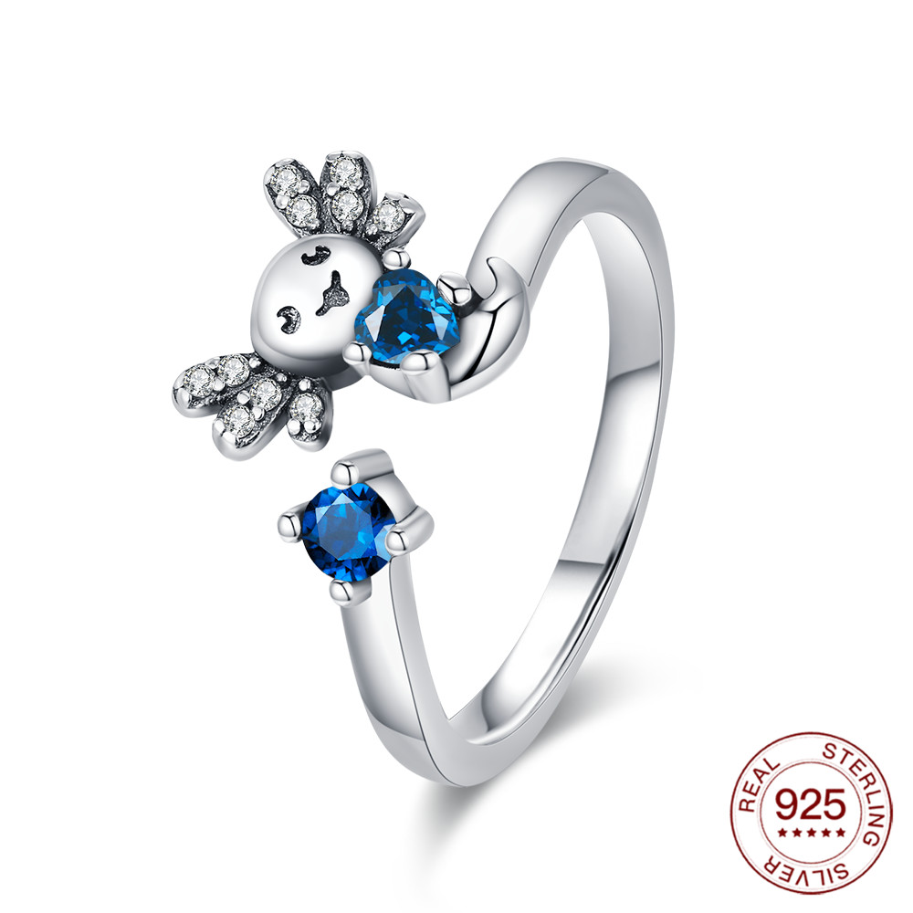 Statement Cocktail Ring - S925 فضة الإبداعية السمندر الأزرق الماس