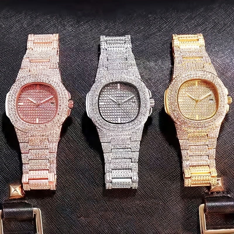 Jewelry Diamond Watches - ساعة كوارتز بماس صناعي بالكامل للرجال