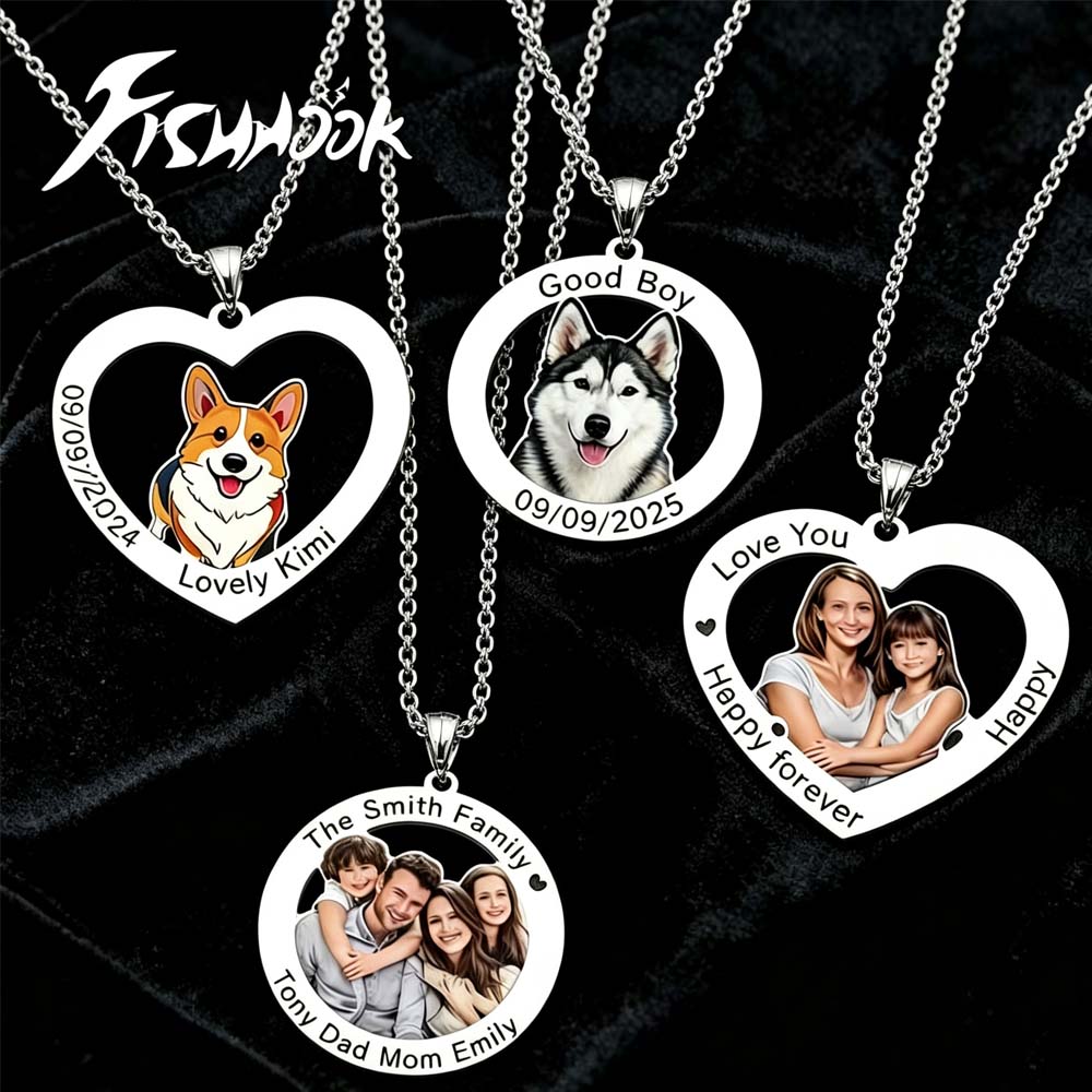 Mens Dog Tag Necklace - قلادة مطبوعة بصورة شخصية، هدية مخصصة