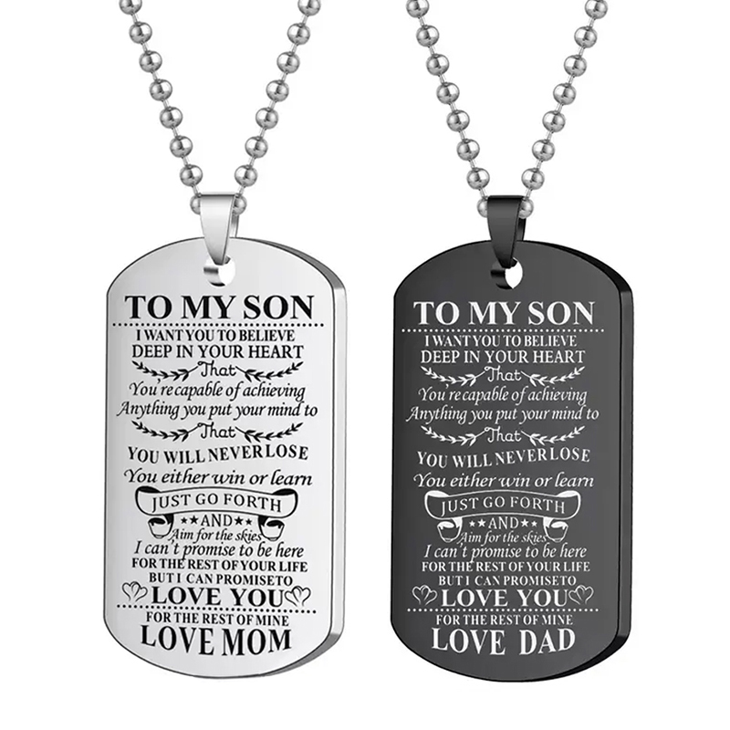 إلى ابني قلادة ملهمة أسود فضي  - مراجعة Mens Dog Tag Necklace وسعره