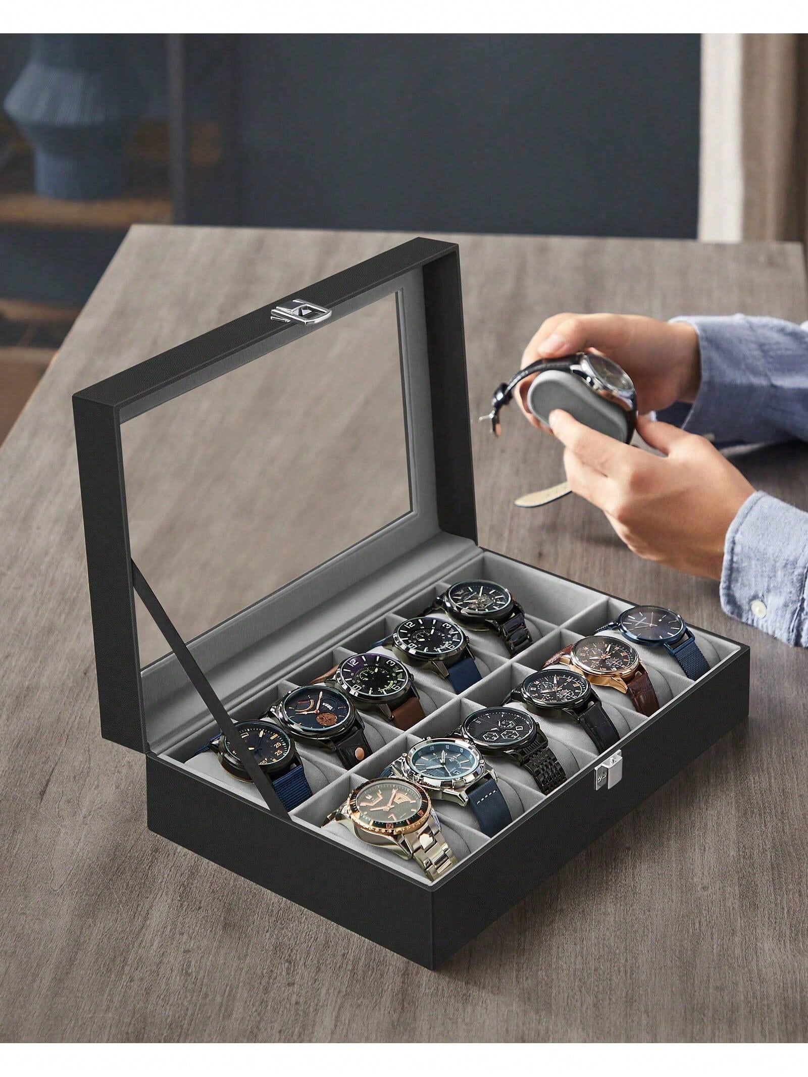 صندوق ساعات بـ 12 فتحة قابل لل - مراجعة Jewelry Box Organizer Watches وسعره