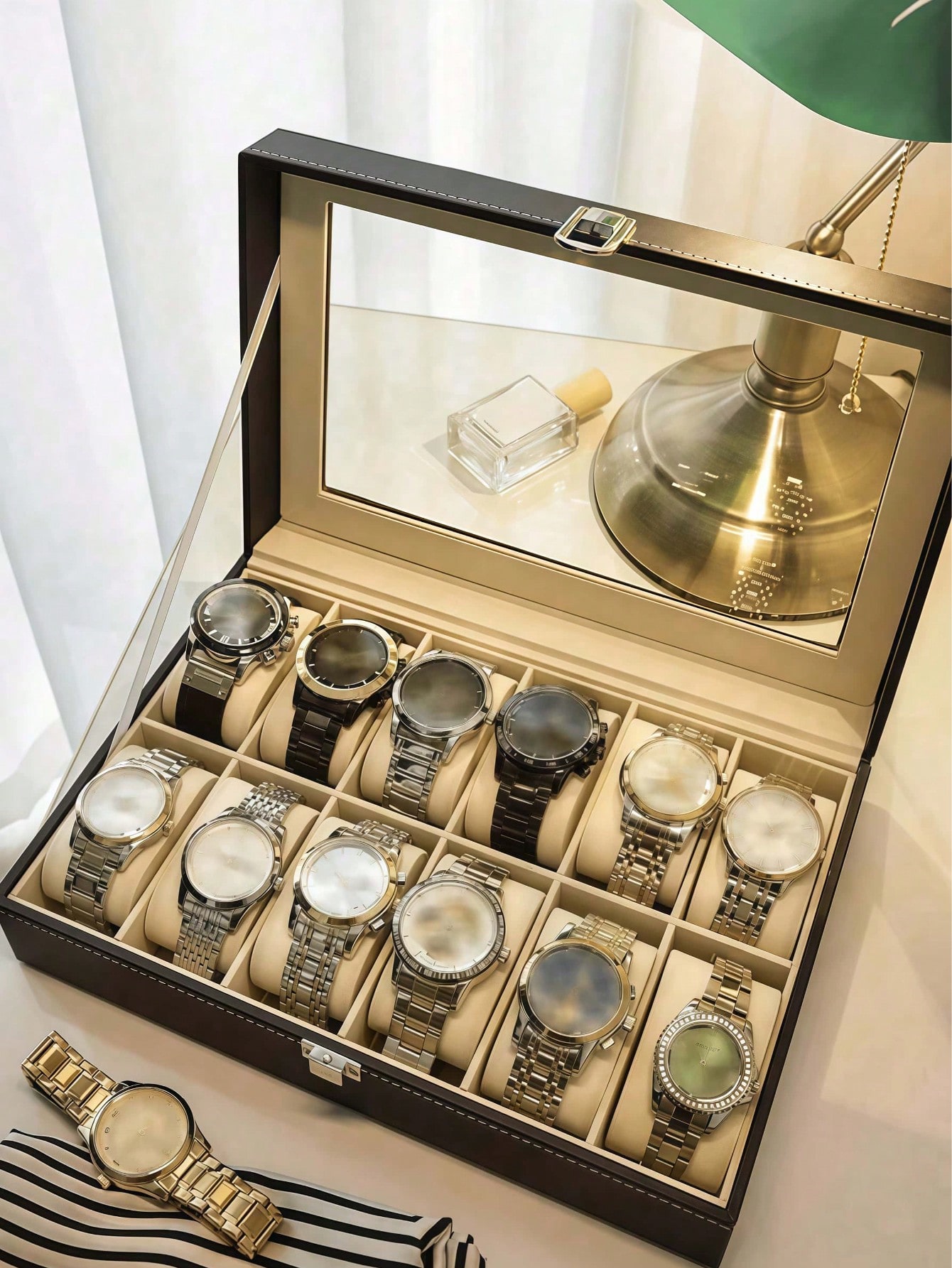 صندوق ساعات جلدي مع قفل، علبة  - مراجعة Jewelry Box Organizer Watches وسعره
