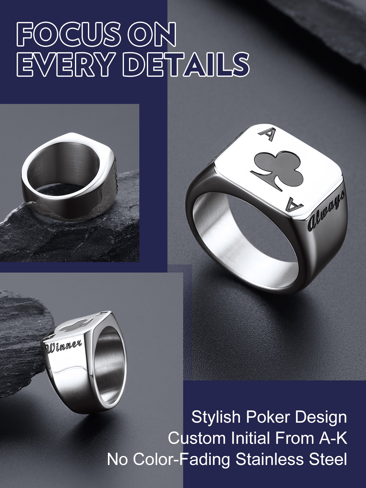 U7 مخصص مربع مستطيل الفولاذ ال - مراجعة Statement Cocktail Ring وسعره
