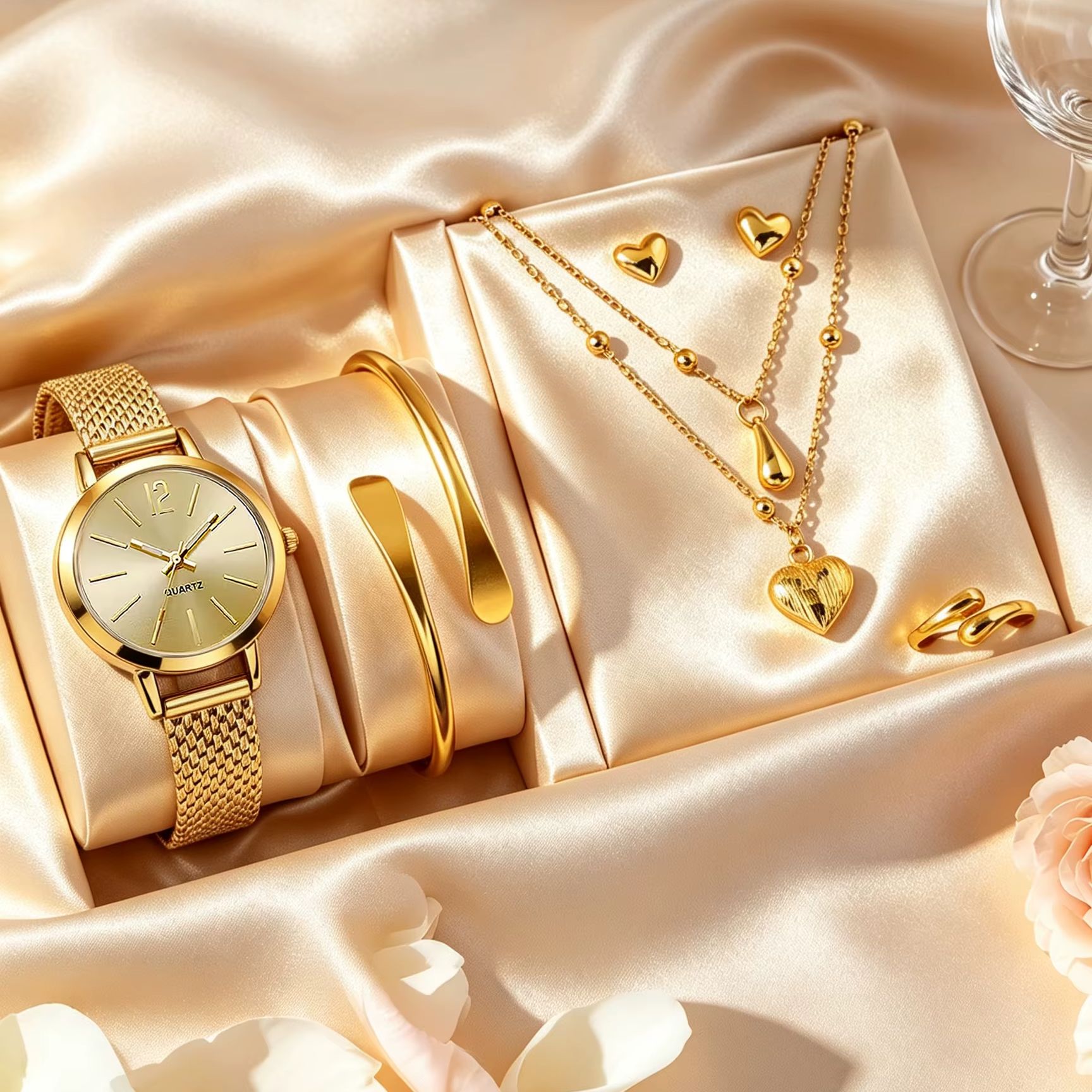 طقم مجوهرات وساعة ذهبية للنساء - مراجعة Jewelry Watches Gold وسعره